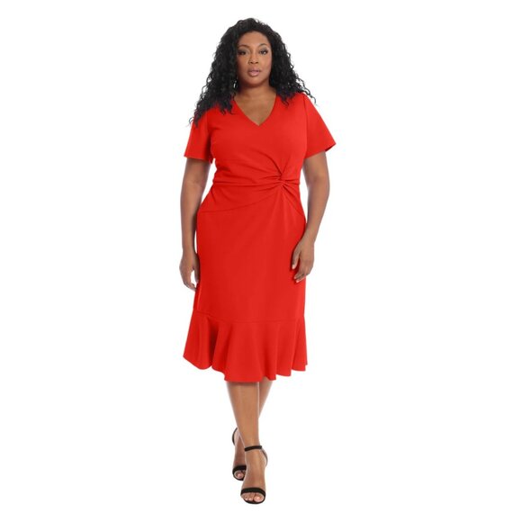 NWT London Times Nordstrom Scarlet Red Halie Twist Flounce Hem Dress sz 20W - Picture 1 of 5